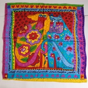 Vintage Laurel Burch Colorful 100% Silk scarf Square Excellent condition